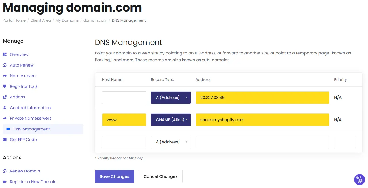 shopify-dns-records